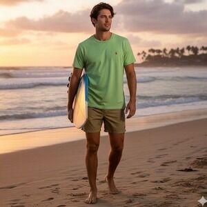 Polo Ralph Lauren Mens Lime Green Crew Neck T-Shirt Orange Pony Logo Size Large